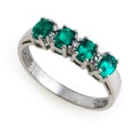 WHITE GOLD RING WITH EMERALDS AND DIAMONDS