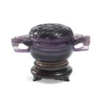 A SMALL CHINESE FLUORITE VASE WITH COVER 20TH CENTURY.