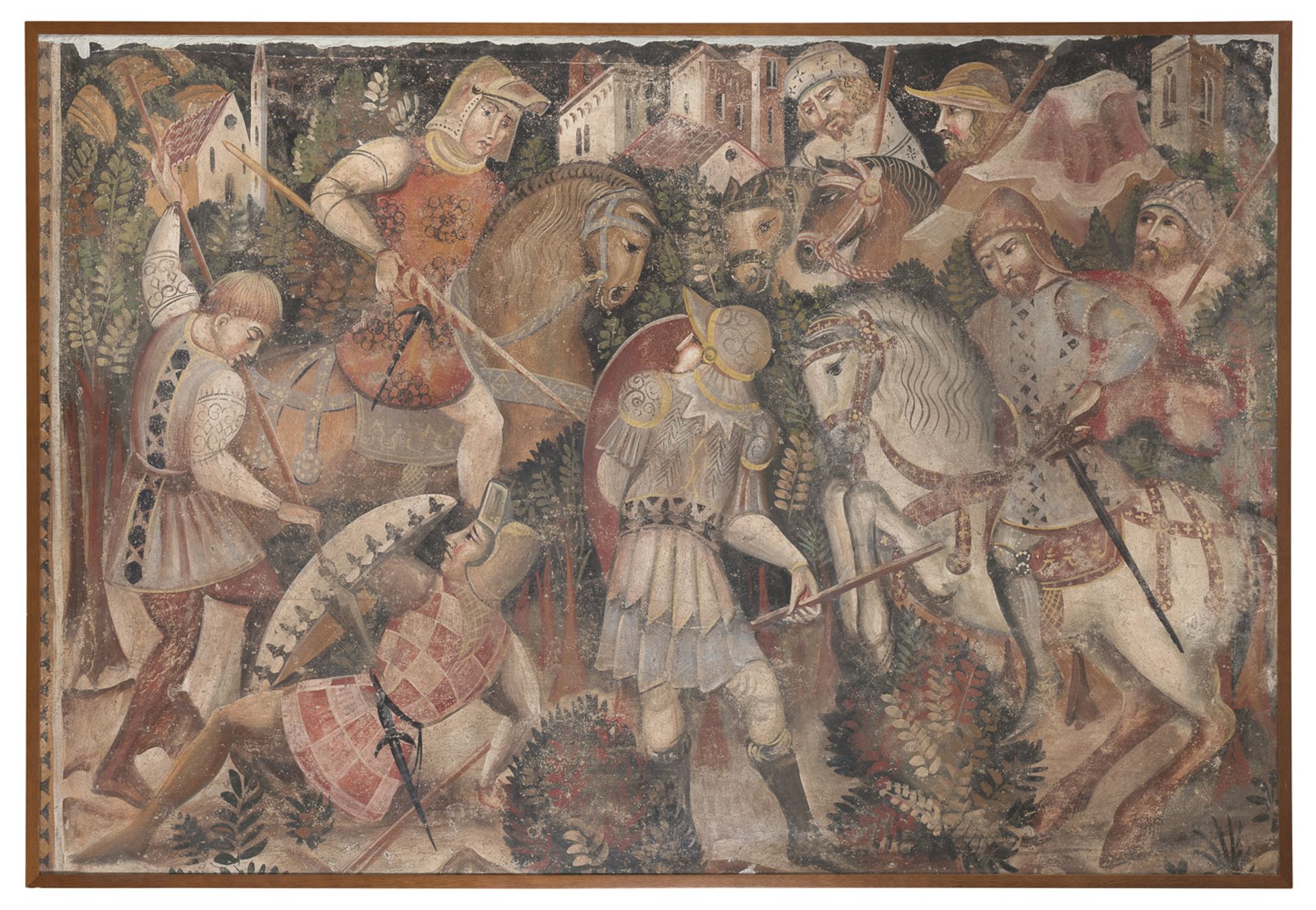 TEMPERA FRESCO OF A BATTLE SCENE IN 14TH CENTURY MANNER