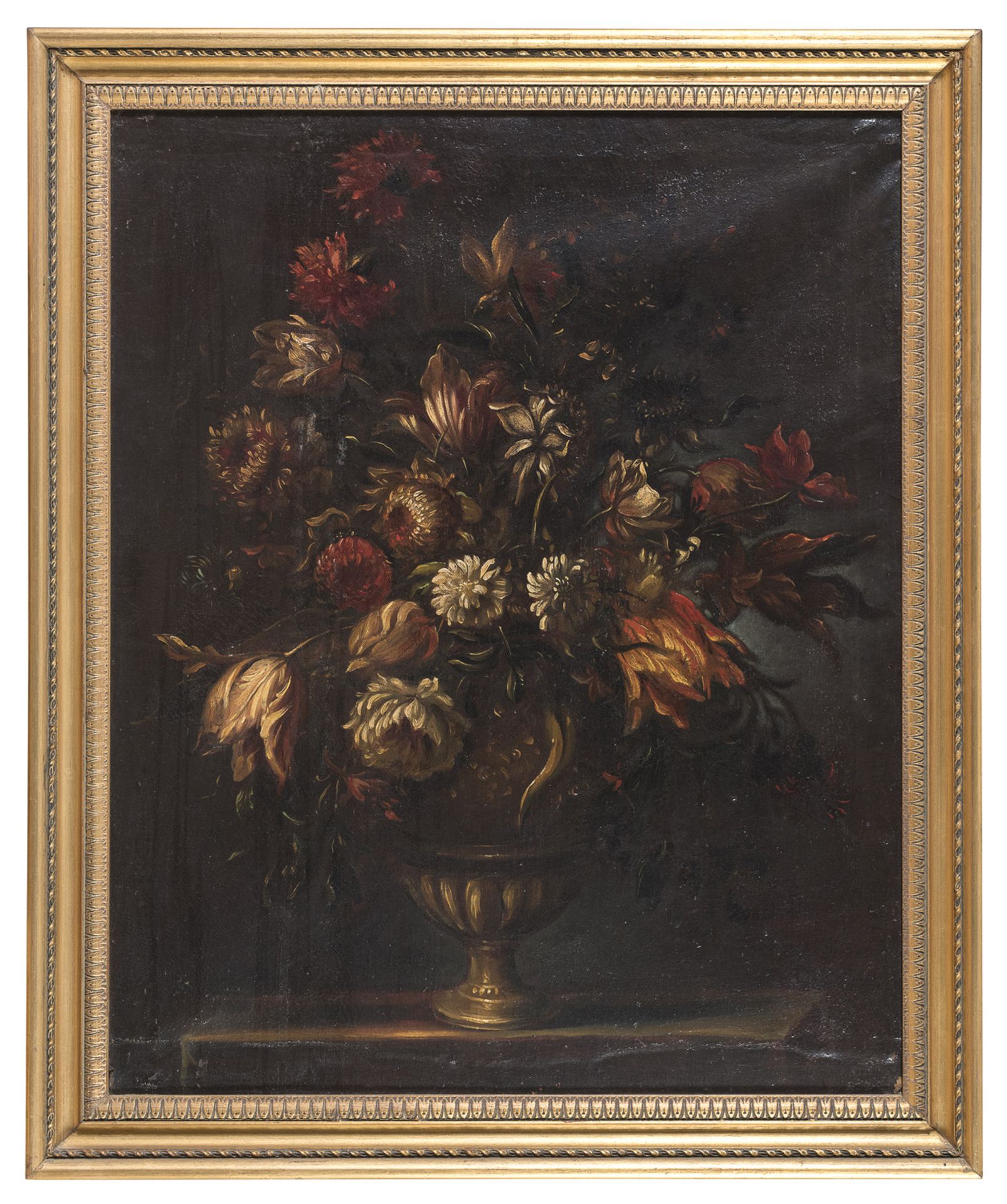 ROMAN OIL PAINTING OF A FLOWER VASE LATE 19TH CENTURY