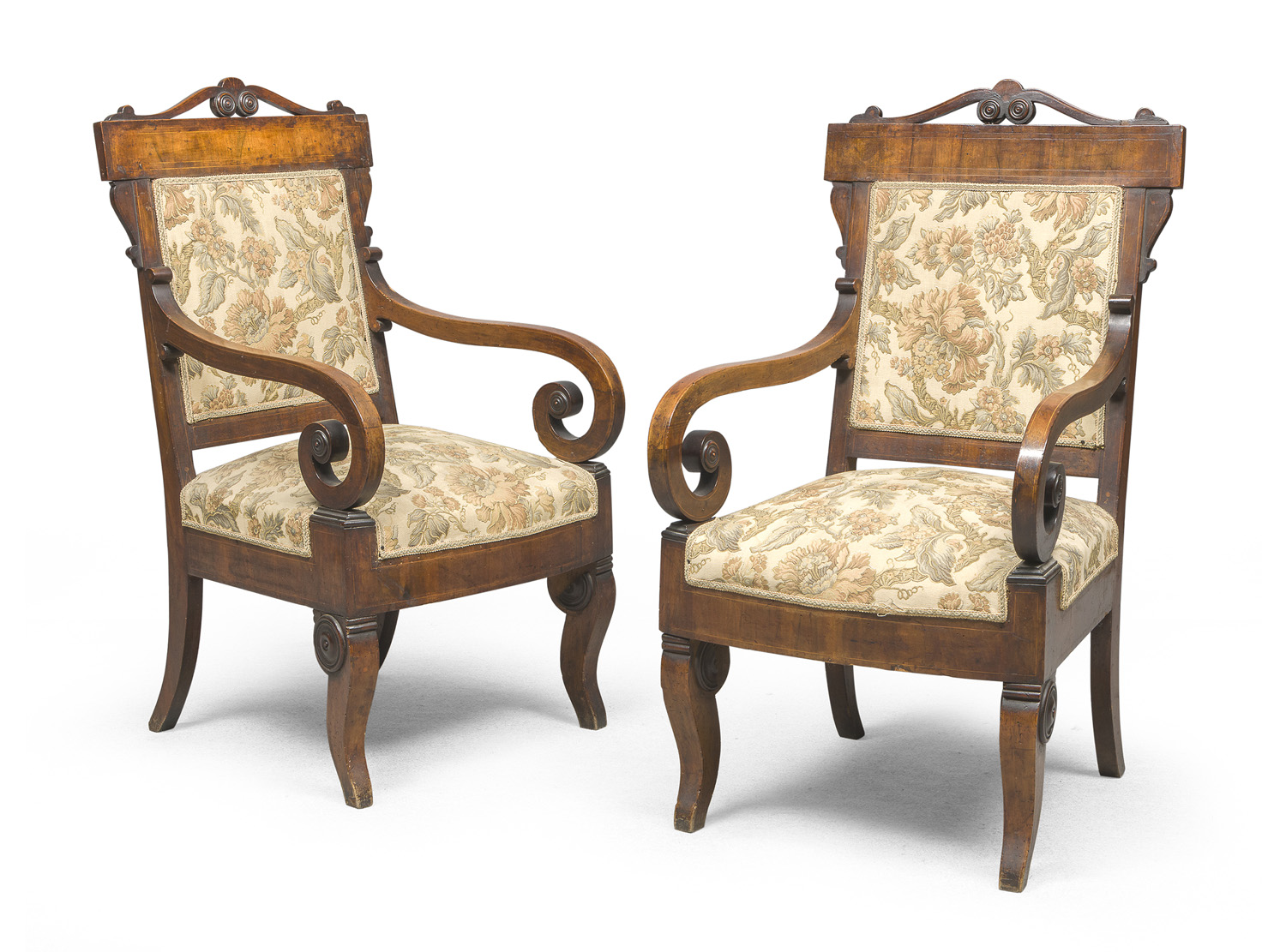 PAIR OF WALNUT ARMCHAIRS CENTRAL ITALY 19th CENTURY