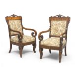 PAIR OF WALNUT ARMCHAIRS CENTRAL ITALY 19th CENTURY