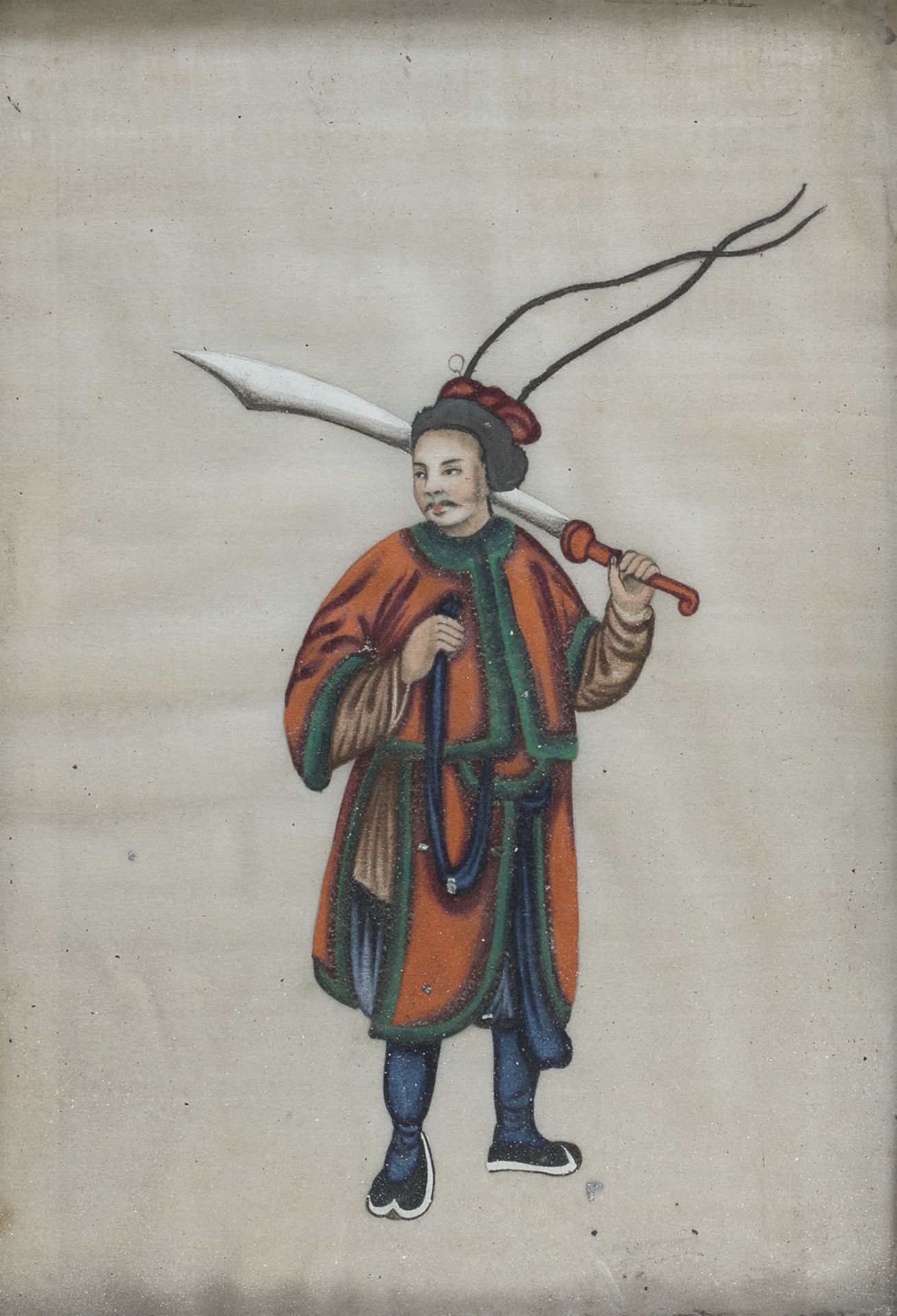 FIVE CHINESE SCHOOL TEMPERA PAINTINGS ON PAPER. DEFECTS - Image 3 of 4