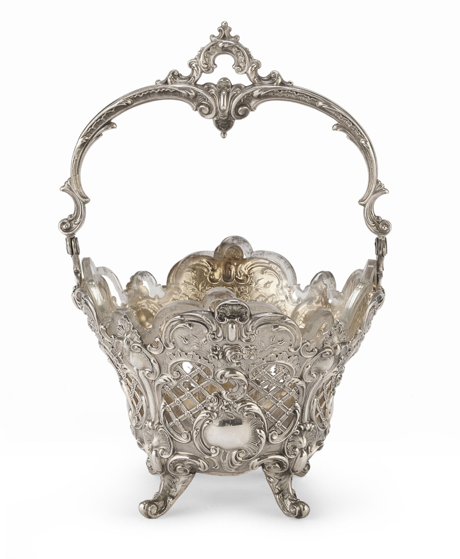 SWEETS BASKET IN SILVER AND CRYSTAL GERMANY EARLY 20TH CENTURY