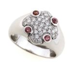 WHITE GOLD RING WITH RUBIES AND DIAMONDS