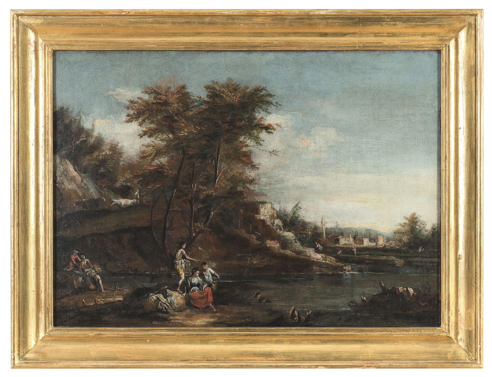 PAIR OF VENETIAN OIL PAINTINGS OF LANDSCAPES 18TH CENTURY
