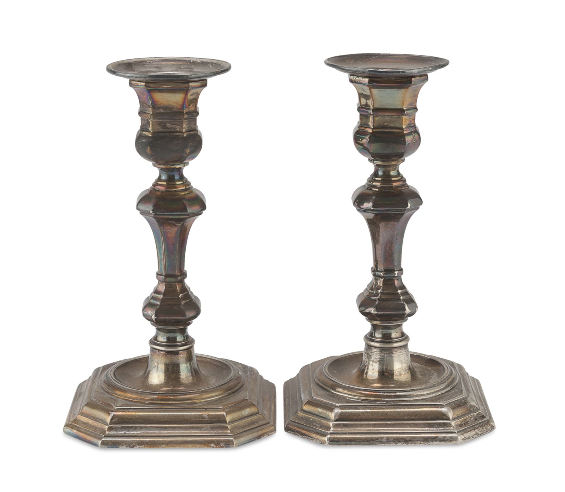 PAIR OF SILVER CANDLESTICKS RICCI & C. ALESSANDRIA 1944/1968