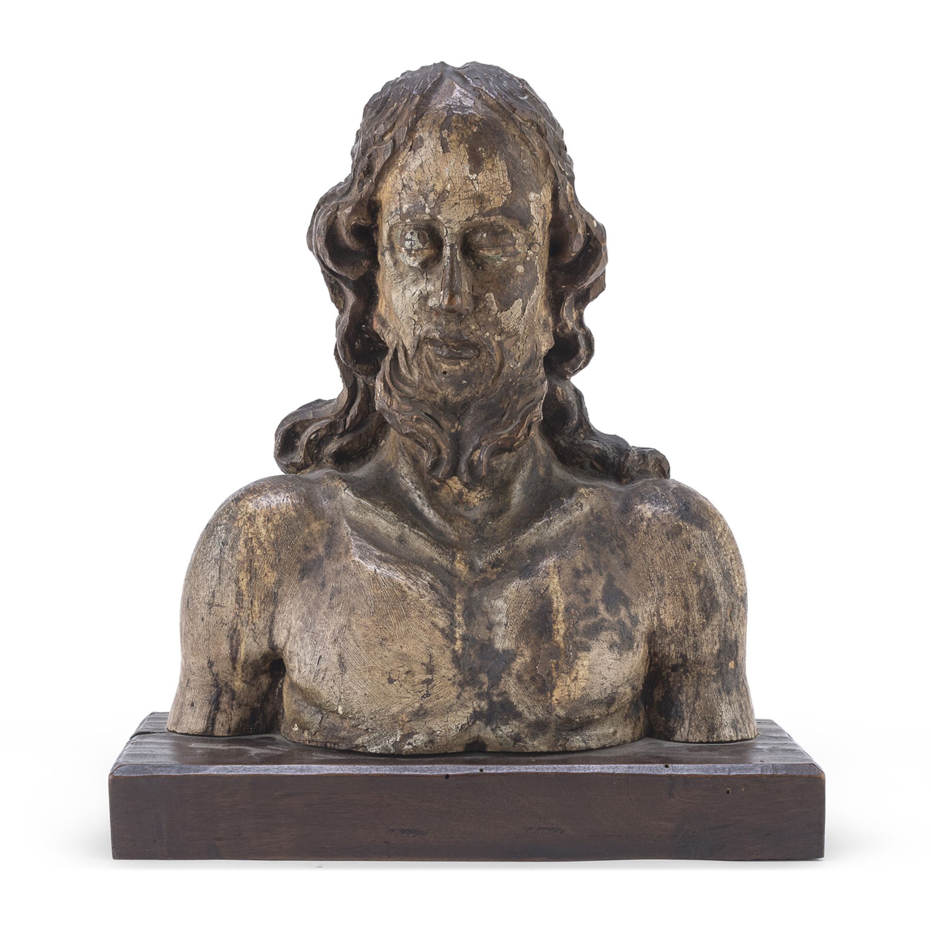 WOODEN BUST OF CHRIST IN LACQUERED WOOD 18th CENTURY
