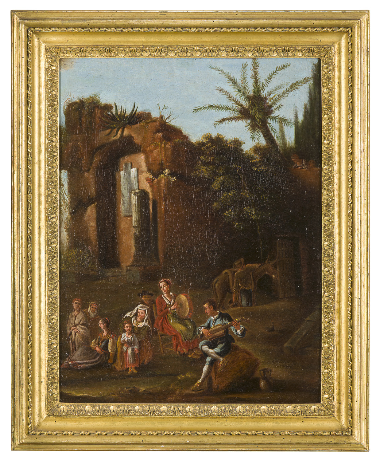 DUTCH OIL PAINTING OF A RURAL SCENE WITH RUINS LATE 17TH EARLY 18TH CENTURY