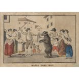 WATERCOLORED PRINT OF THE BEAR DANCE 19TH CENTURY
