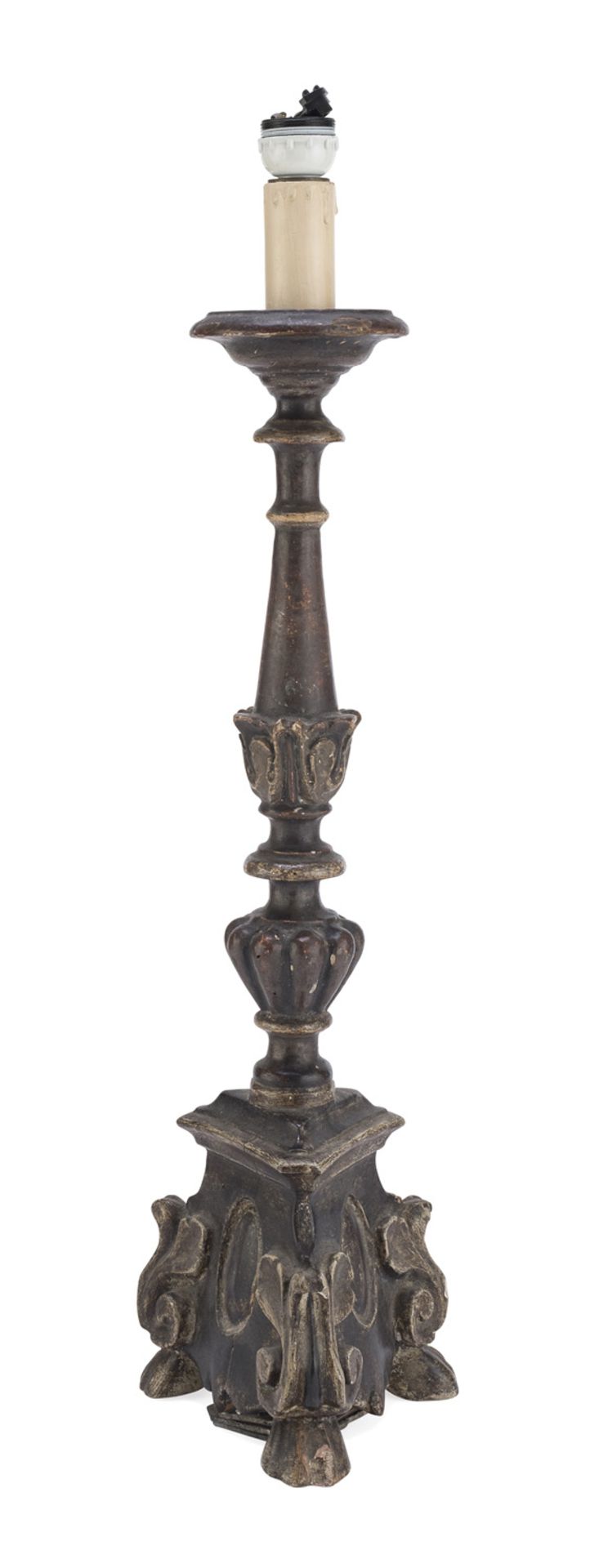 CANDLESTICK IN LACQUERED WOOD MARCHE 18TH CENTURY