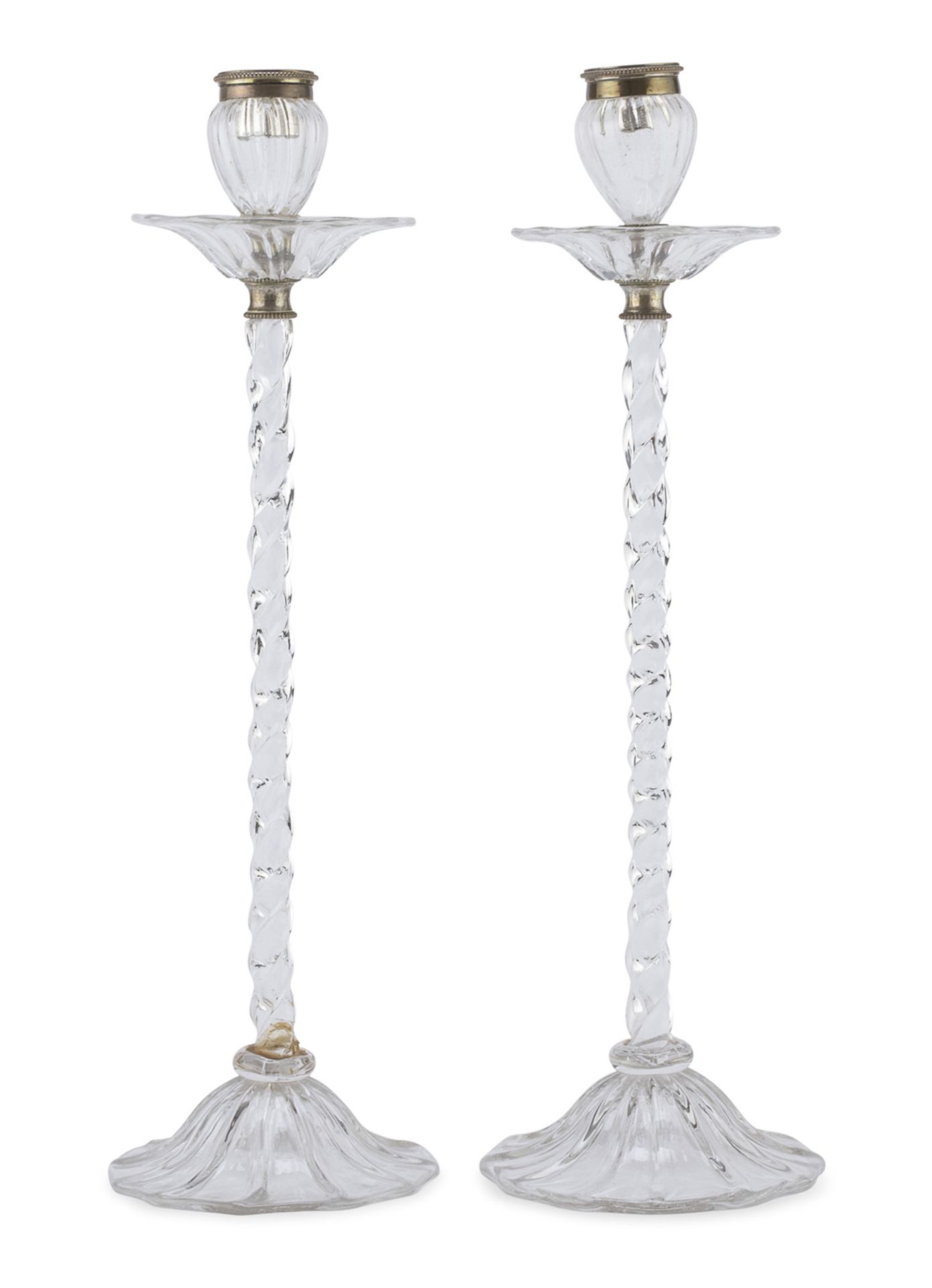 PAIR OF GLASS CANDLESTICKS EARLY 20TH CENTURY