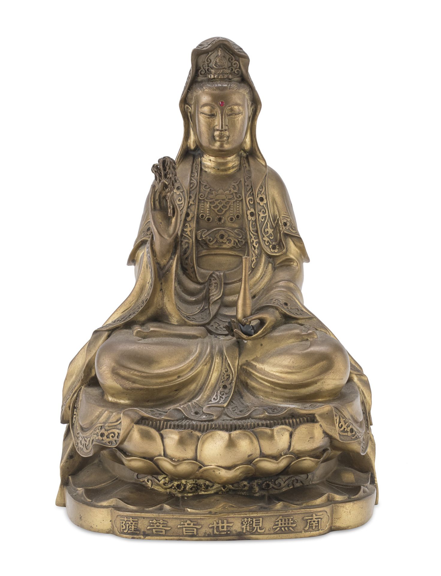 A BIG CHINESE BRASS SCULPTURE OF GUANYIN 20TH CENTURY.