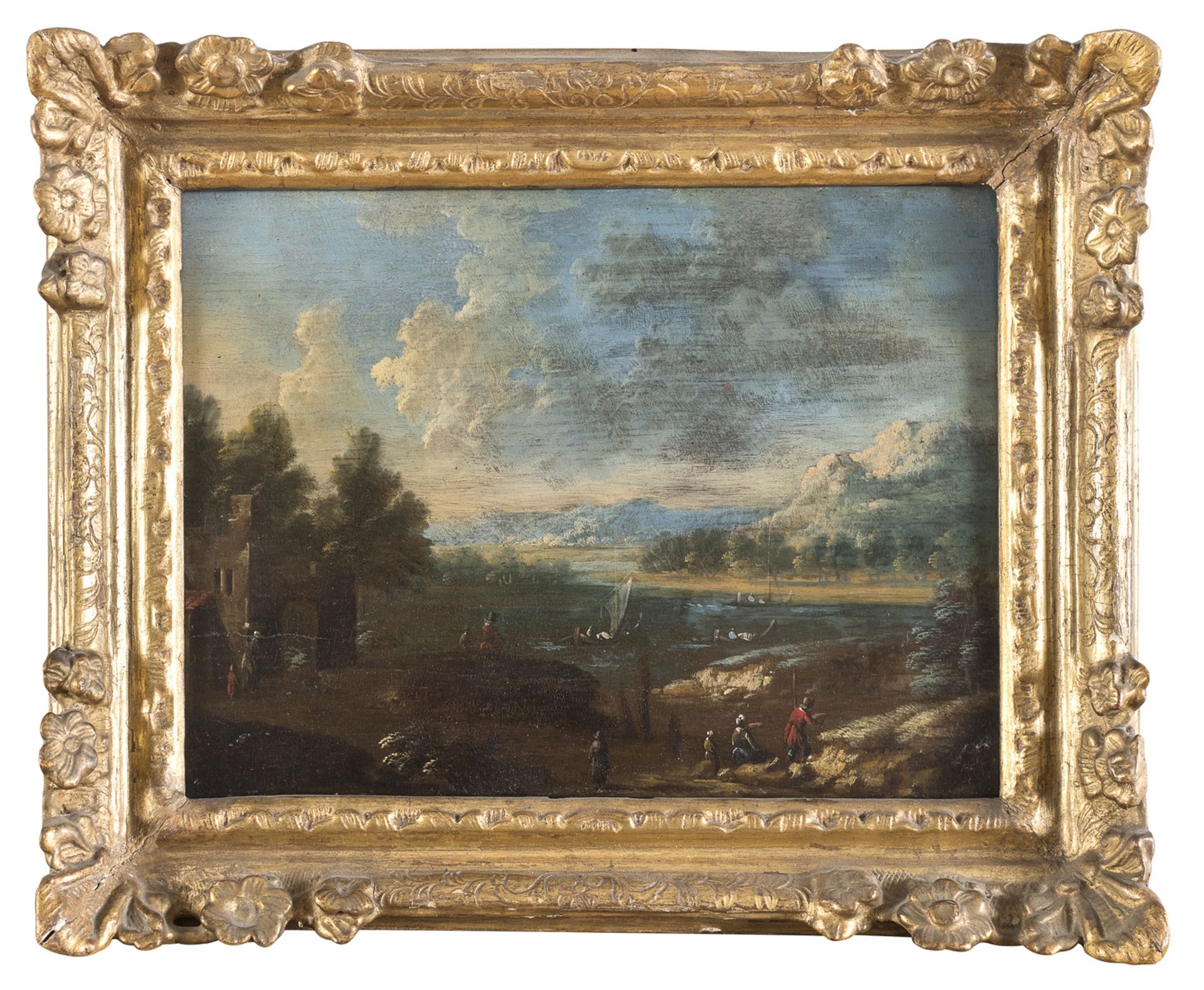 DUTCH OIL PAINTING OF A LANDSCAPE LATE 17TH CENTURY
