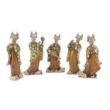 FIVE CHINESE GLAZED TERRACOTTA SCULPTURES OF MUSICIANS 20TH CENTURY.