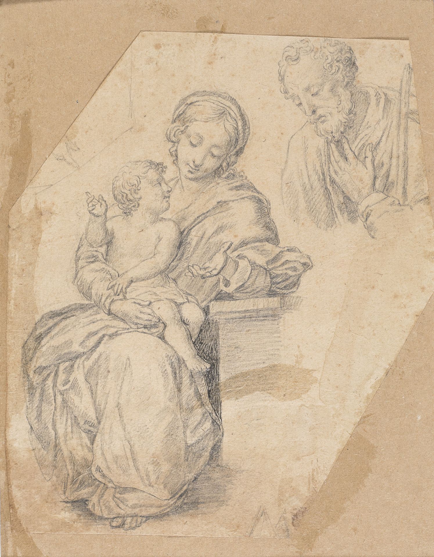 ROMAN PENCIL DRAWING OF THE HOLY FAMILY LATE 18TH EARLY 19TH CENTURY