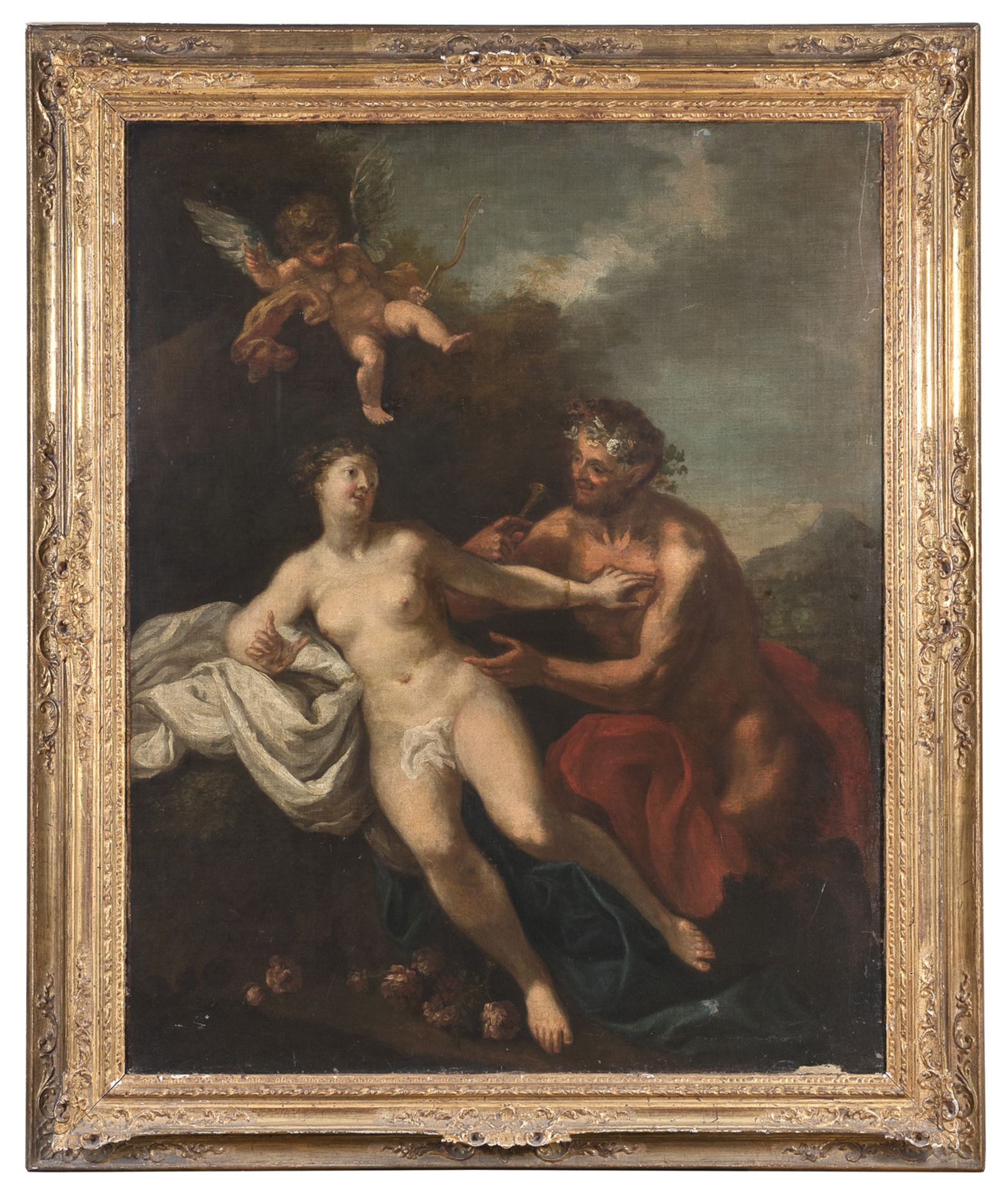 OIL PAINTING OF PAN AND VENUS BY NICOLAS COYPEL (1690-1734)