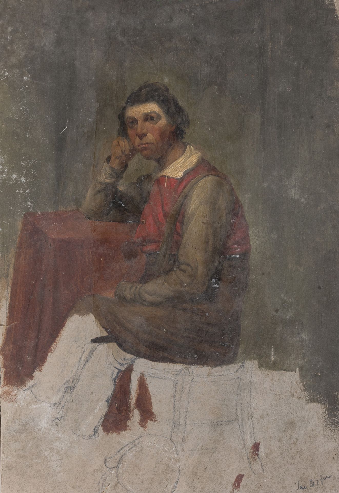 MIXED MEDIA STUDY OF A SITTING MAN BY FELIX VAN ESPEN (1817-1857)