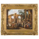 OIL PAINTING OF POPULAR SCENE IN A 16TH CENTURY MANNER 20TH CENTURY