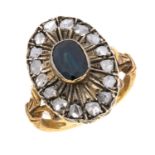 GOLD RING WITH SAPPHIRE AND DIAMONDS