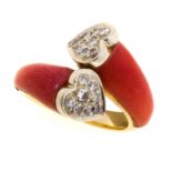 RING WITH DIAMONDS AND CORAL