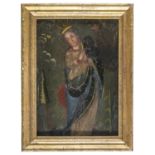 OIL PAINTING ON METAL OF THE CROWNED VIRGIN EARLY 19TH CENTURY