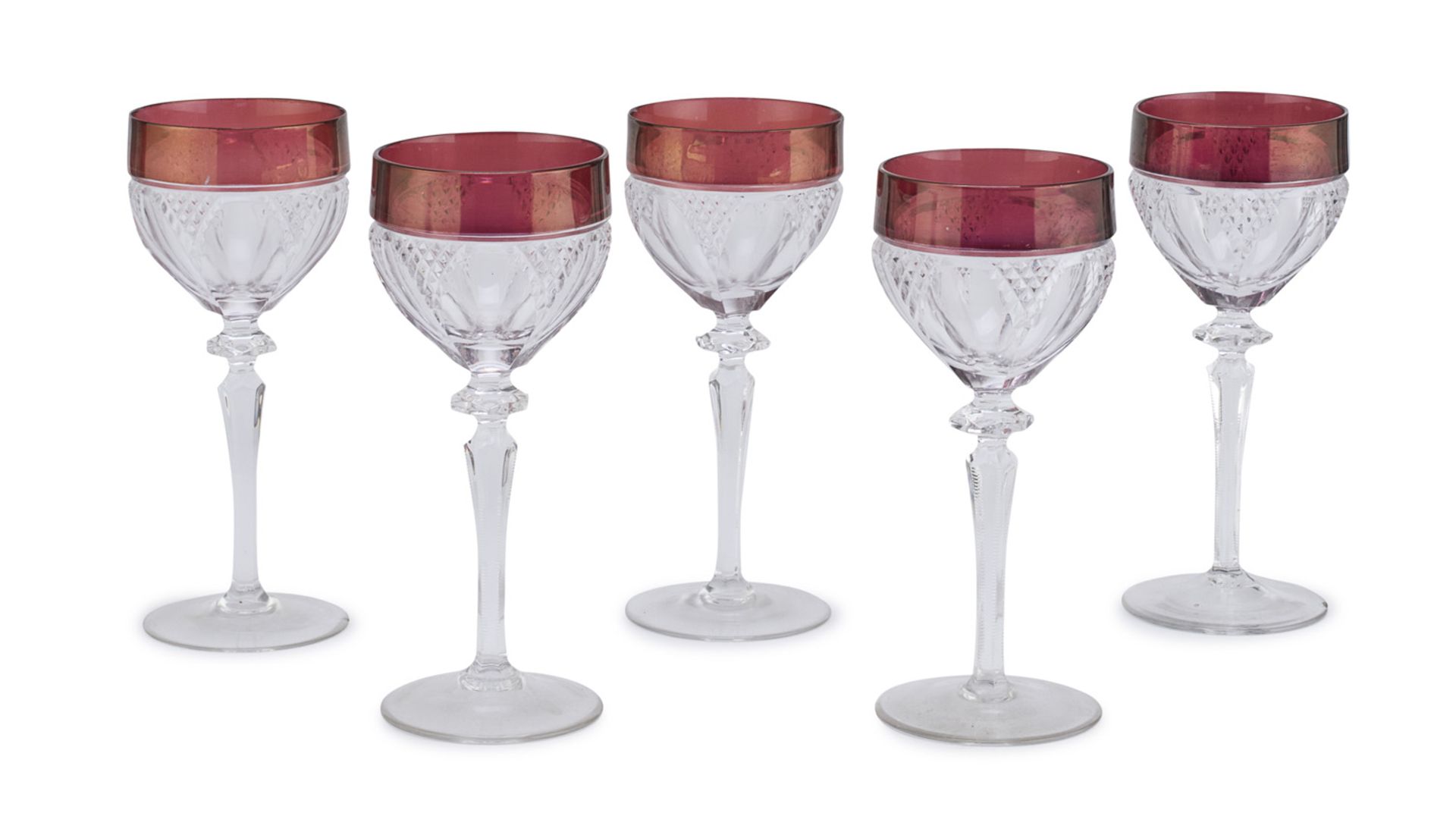 FIVE CRYSTAL GLASSES 20TH CENTURY