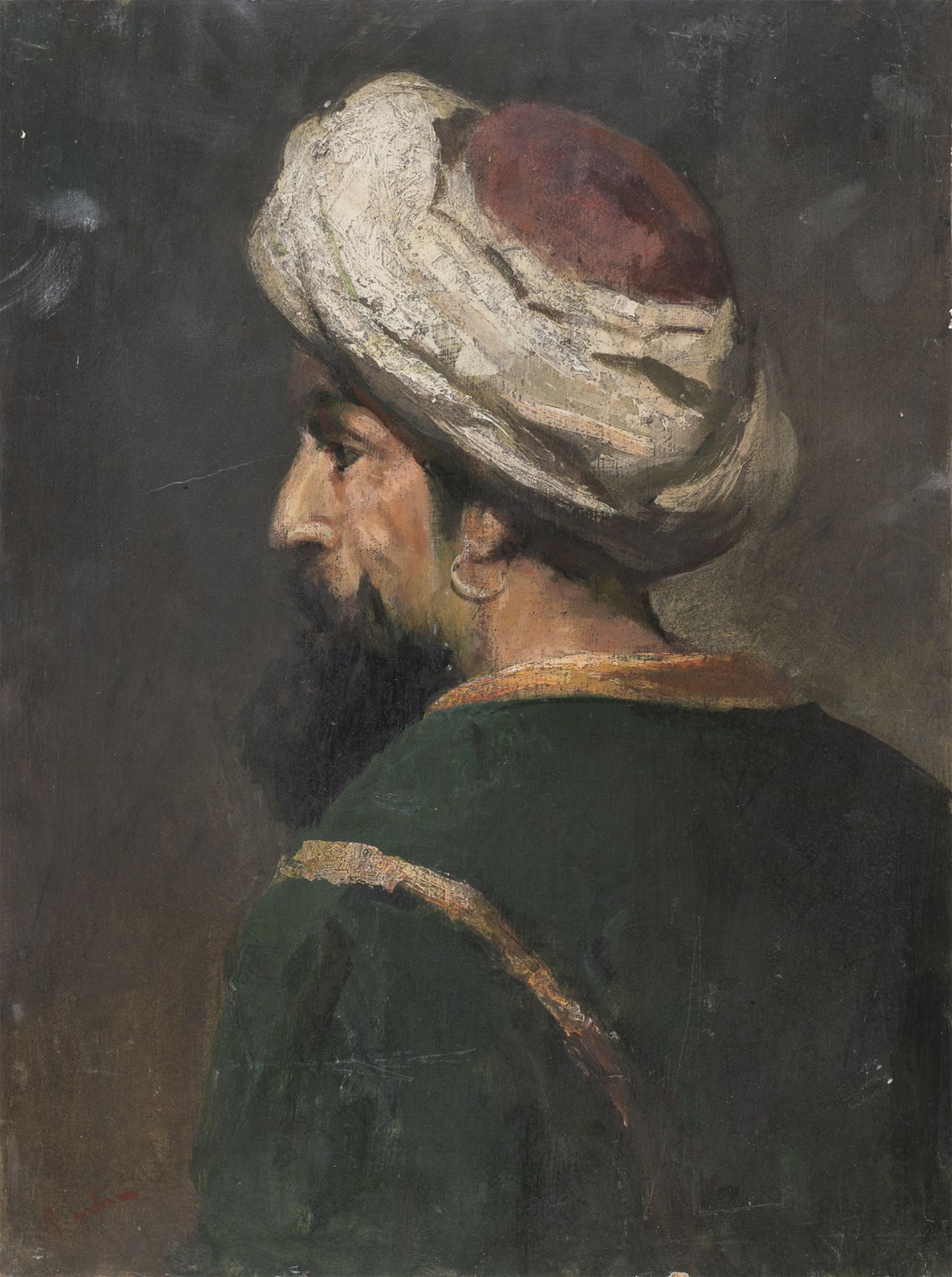 OIL PAINTING OF A MAN WITH TURBAN EARLY 20TH CENTURY