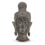 A THAI BRONZE HEAD OF BODHISATTVA 19TH CENTURY