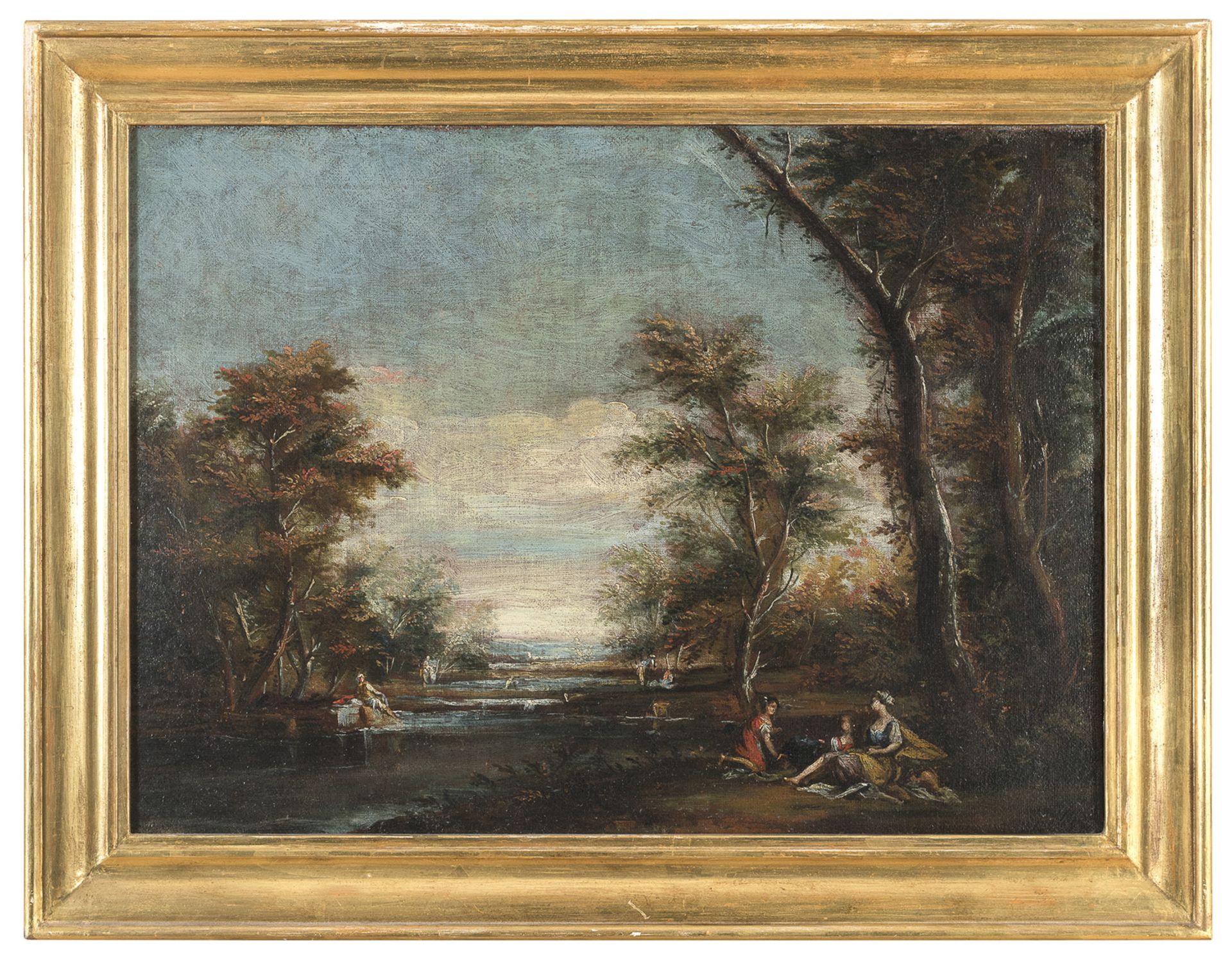 PAIR OF VENETIAN OIL PAINTINGS OF LANDSCAPES 18TH CENTURY - Image 2 of 2