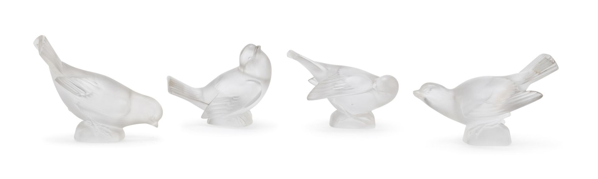 FOUR CRYSTAL BIRDS LALIQUE FRANCE 1980s