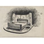 FIVE CHARCOAL INTERIOR STUDIES 20TH CENTURY