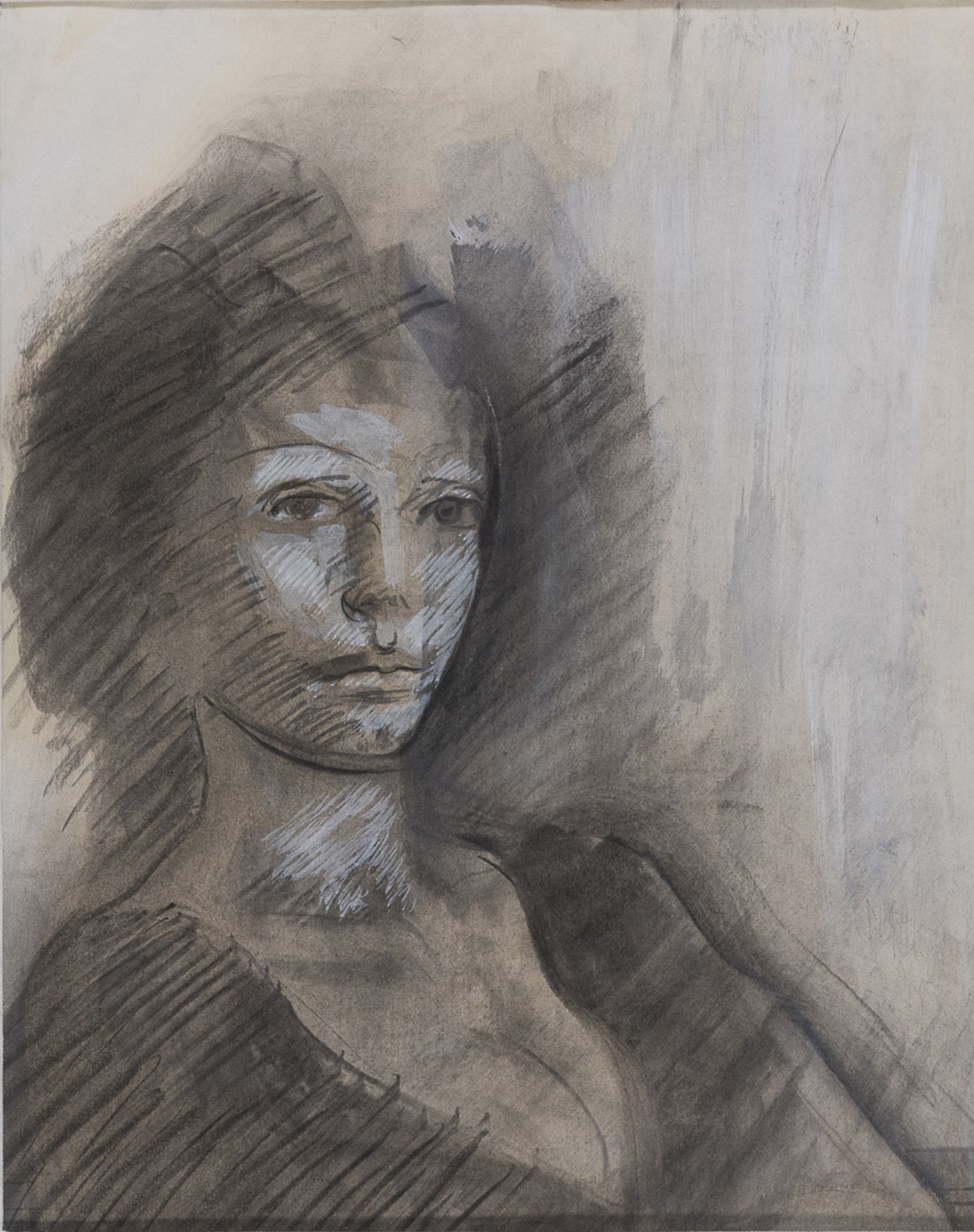 MIXED MEDIA PORTRAIT BY ALBERTO SUGHI 1955