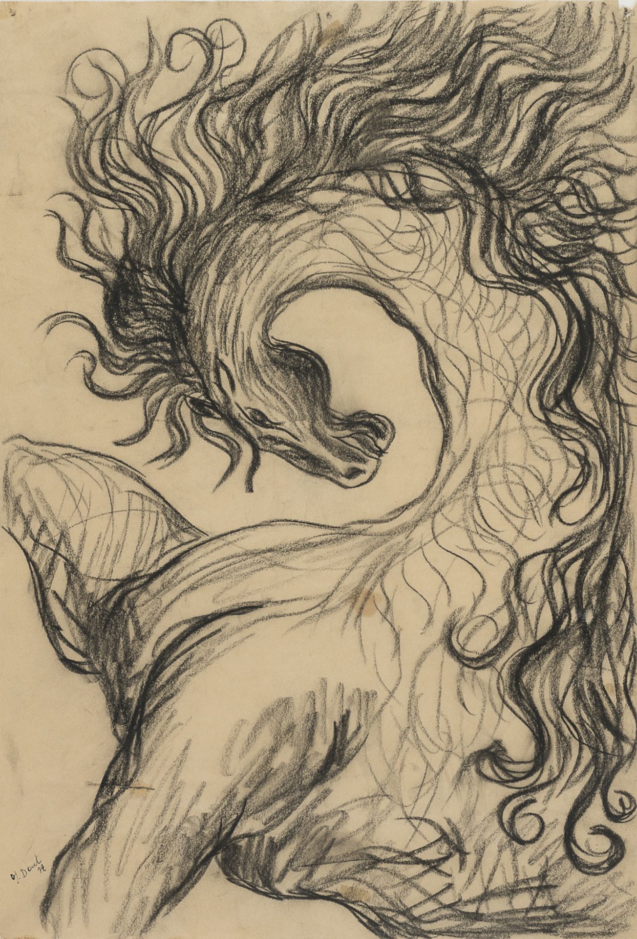 CHARCOAL DRAWING OF A HORSE 1972