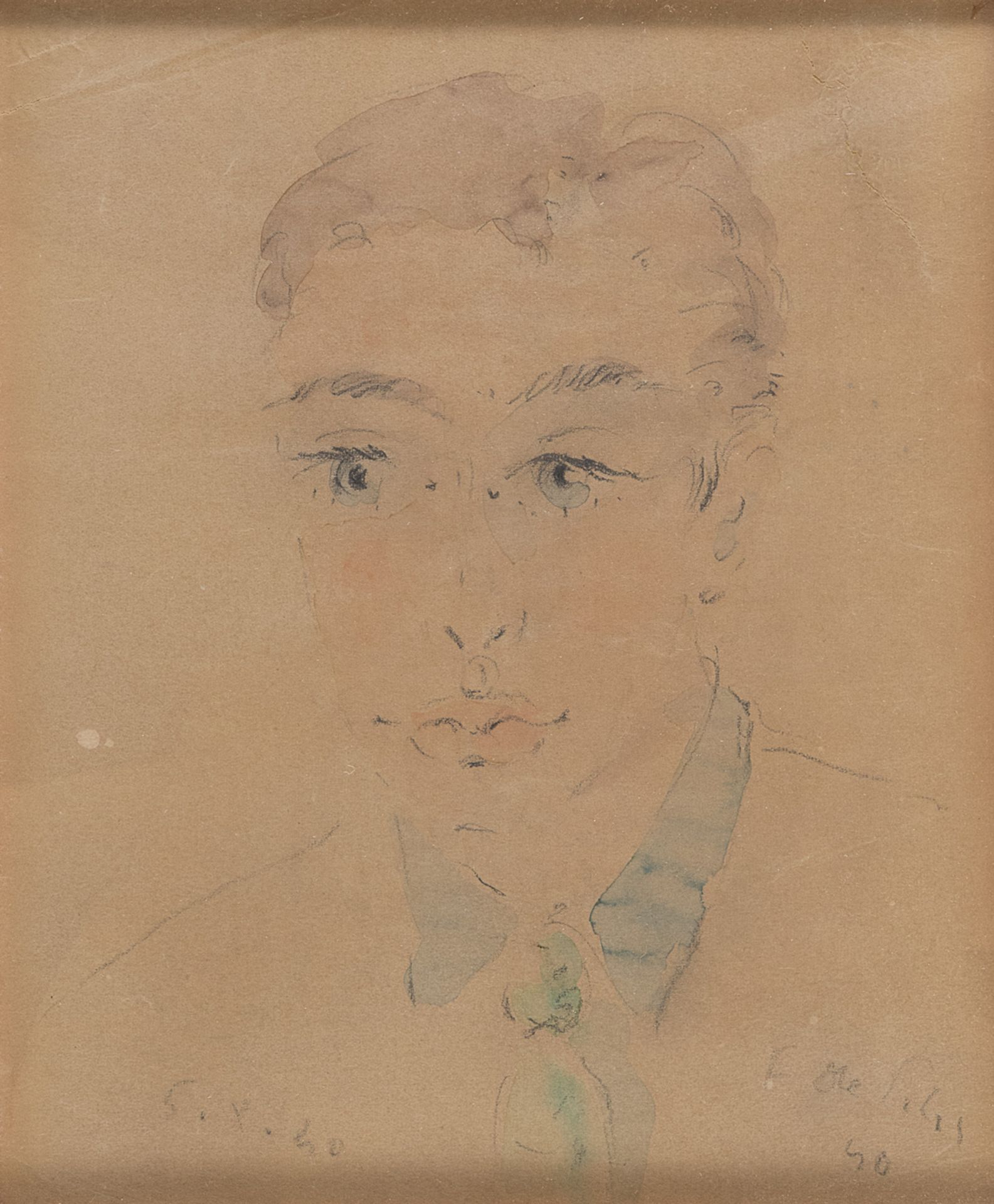 PENCIL AND WATERCOLOR PORTRAIT BY FILIPPO DE PISIS 1940