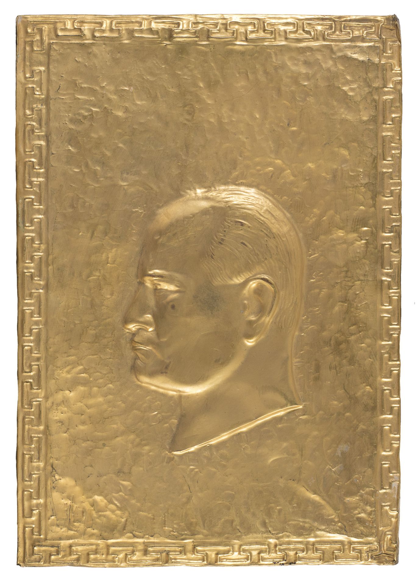 GILDED COPPER COVER WITH MUSSOLINI BAS-RELIEF 1940's