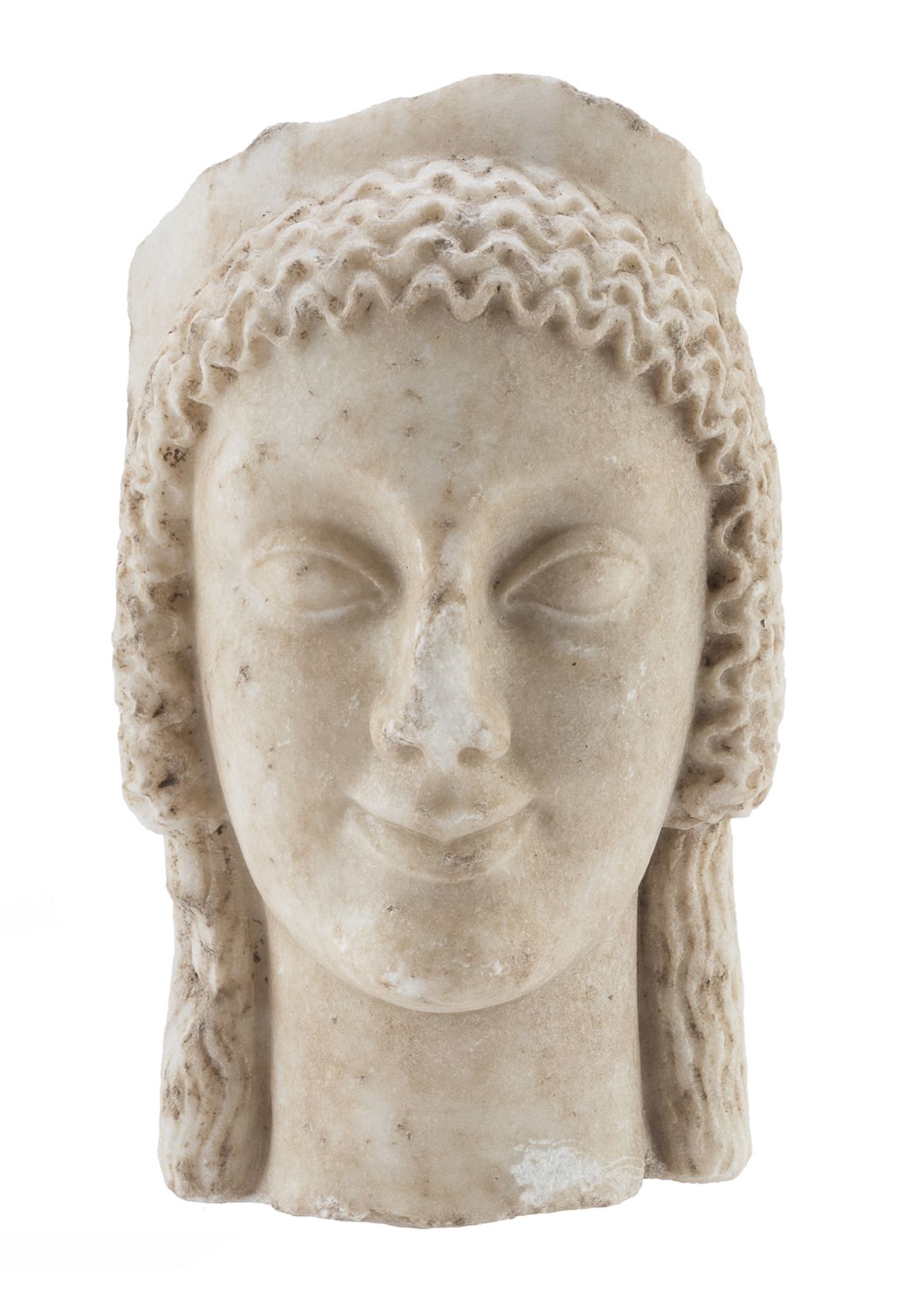 HEAD OF KORE IN WHITE MARBLE LATE 19TH CENTURY