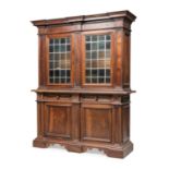 WALNUT DOUBLE BODY BOOKCASE ANTIQUE ELEMENTS