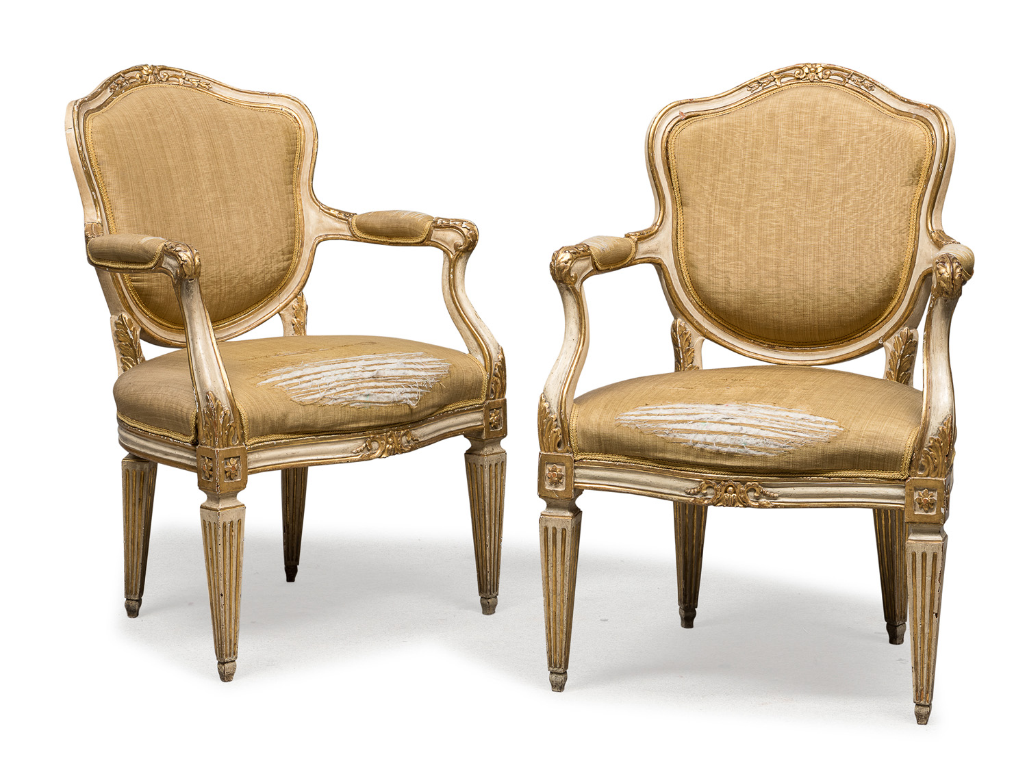 BEAUTIFUL PAIR OF LACQUERED WOODEN ARMCHAIRS PROBABLY NAPLES 18th CENTURY