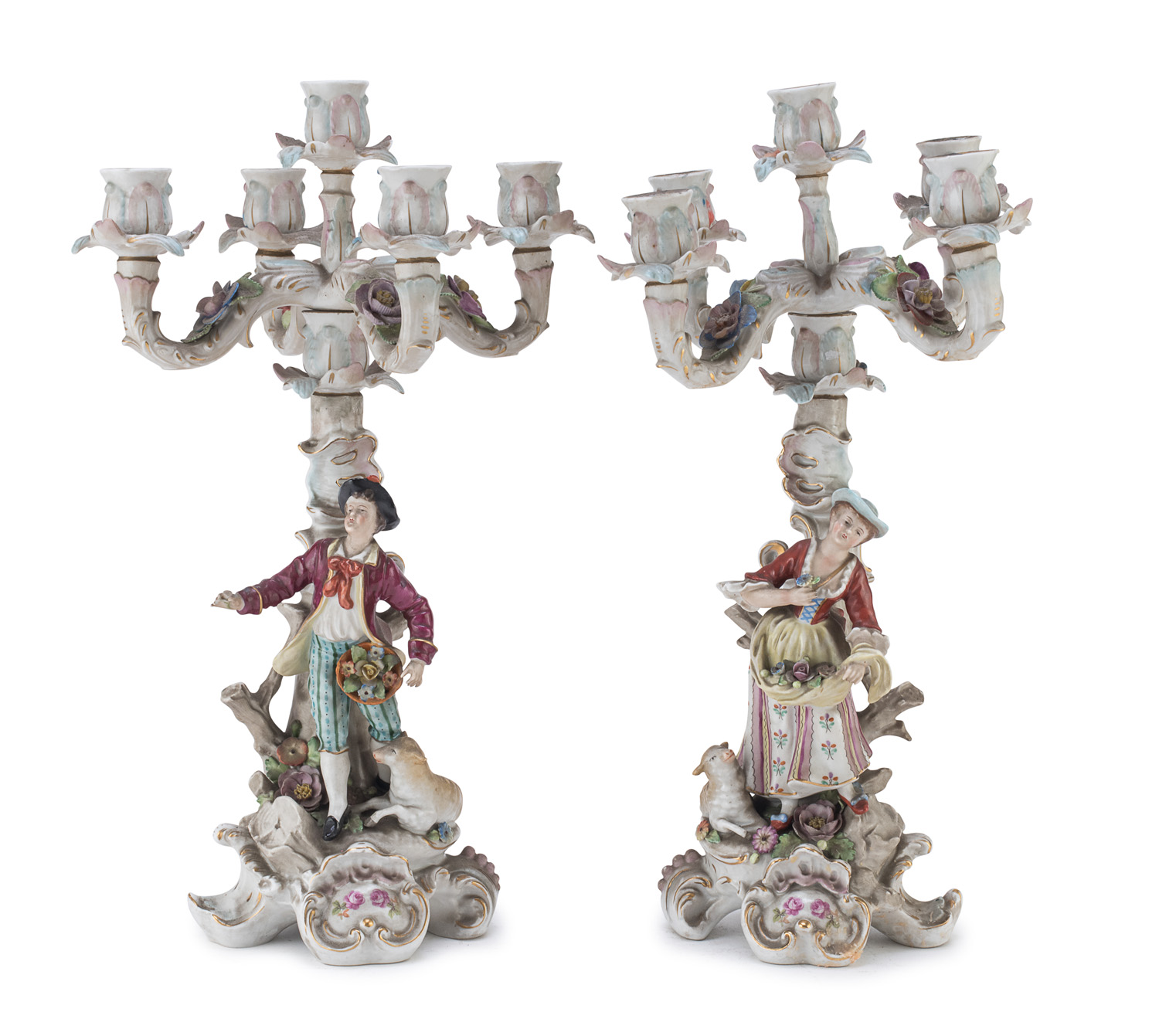 PAIR OF PORCELAIN CANDLESTICKS GINORI EARLY 20TH CENTURY