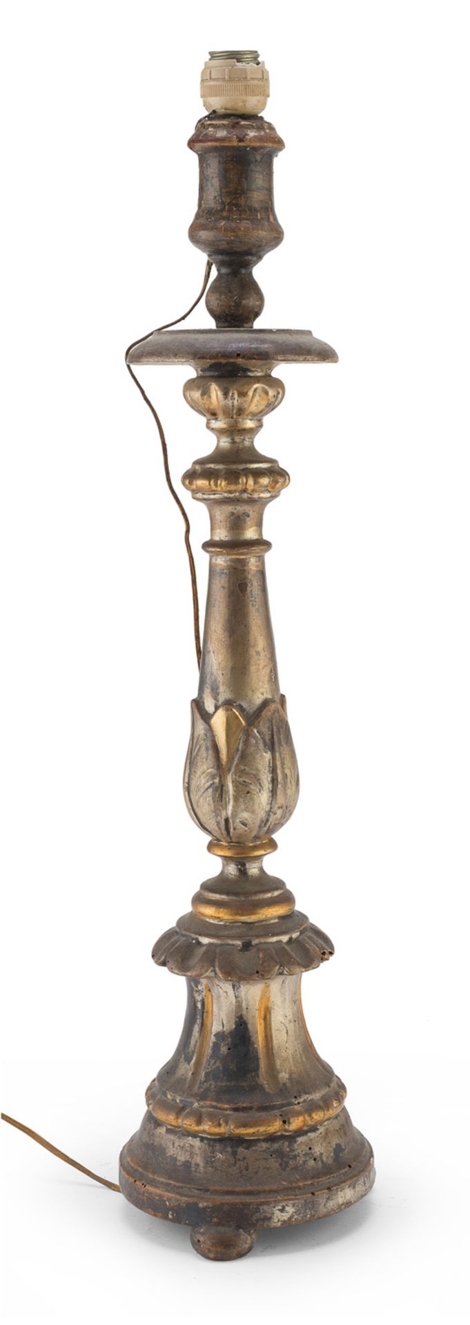 CANDLESTICK IN SILVER AND GILTWOOD 19TH CENTURY