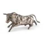 SILVER BULL SCULPTURE PROBABLY SPAIN 20th CENTURY