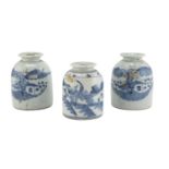 THREE SMALL CHINESE WHITE AND BLUE PORCELAIN JARS LATE 19TH CENTURY.