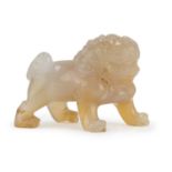 A SMALL CHINESE CHALCEDONY GUARDIAN LION SCULPTURE 20TH CENTURY.