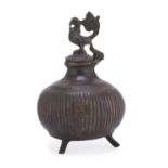 AN INDIAN BURNISHED PATINA BRONZE CENSER. 20TH CENTURY.