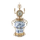 A CHINESE PORCELAIN AND BRONZE TABLE CLOCK EARLY 20TH CENTURY.