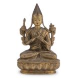 A NEPALESE BRONZE SCULPTURE DEPICTING TSONGKHAPA 20TH CENTURY.