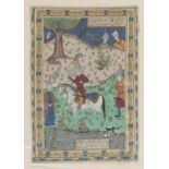 PERSIAN SCHOOL EARLY 20TH CENTURY. SCENE WITH KNIGHT. MIXED MEDIA ON PAPER.