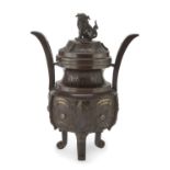 A LARGE CHINESE BURNISHED BRONZE CENSER FIRST HALF 20TH CENTURY.