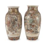 A PAIR OF JAPANESE POLYCHROME AND GOLD ENAMELED CERAMIC VASES EARLY 20TH CENTURY.